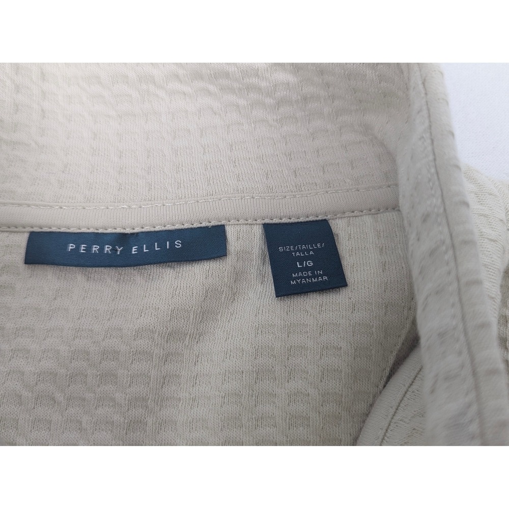 Perry Ellis Mens Waffle Knit Quarter Zip Pullover Cream Cotton Mock Neck Large - Picture 7 of 13